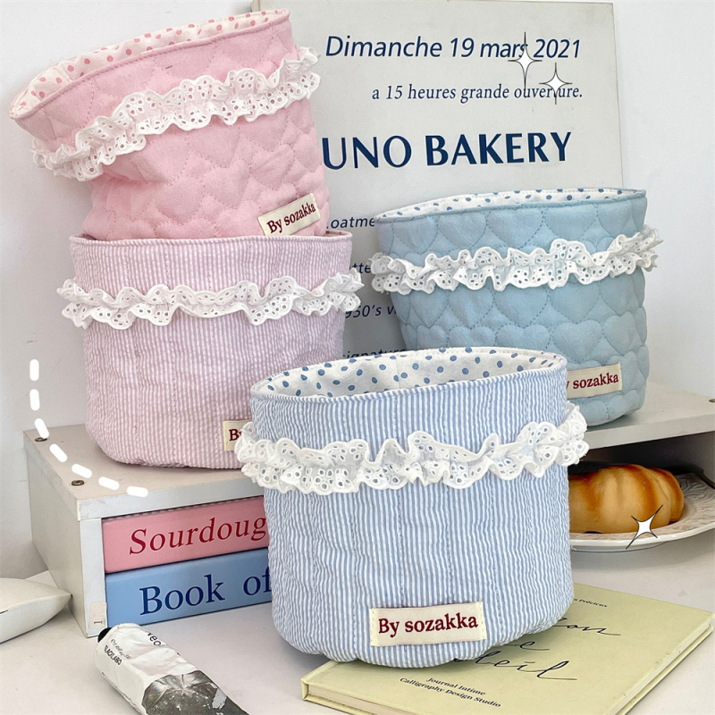 5181 Korea tepitud tüdrukute riidest hoiukorv lauale hoiukorv silindriline lisandite hoiukorv suupistete hoiukorv