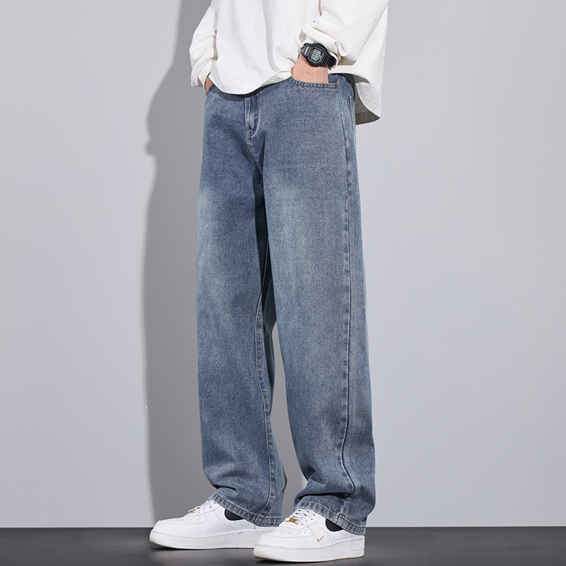 Teksad Meeste Moodsad Brändi Ameerika Stiilis Laiad Püksid 2024 Uued Kevad- ja Sügispüksid Kõikvõimalike Retro Lahtised Sirged Püksid