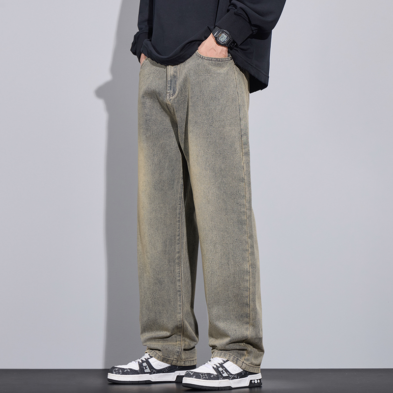 Teksad Meeste Moodsad Brändi Ameerika Stiilis Laiad Püksid 2024 Uued Kevad- ja Sügispüksid Kõikvõimalike Retro Lahtised Sirged Püksid