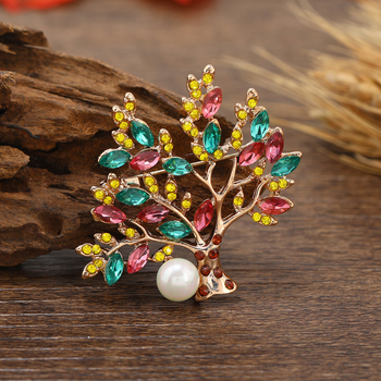 Broșă de cristal pomul vieții, plantă creativă, culoare antică, stras, cadou, haină Pin, accesorii de bijuterii
