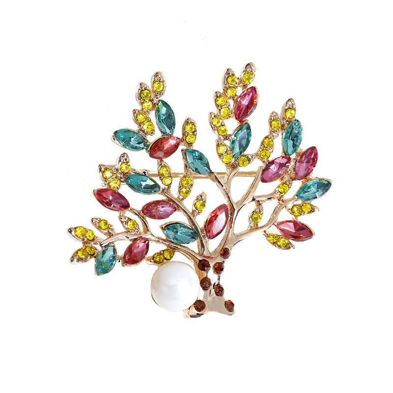 Broșă de cristal pomul vieții, plantă creativă, culoare antică, stras, cadou, haină Pin, accesorii de bijuterii