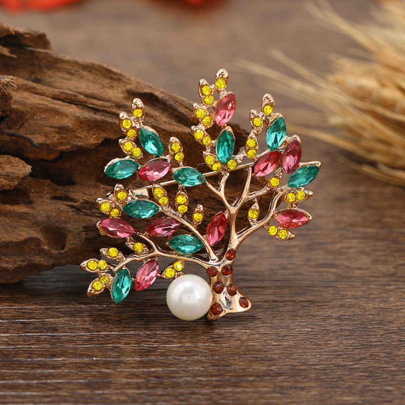 Broșă de cristal pomul vieții, plantă creativă, culoare antică, stras, cadou, haină Pin, accesorii de bijuterii