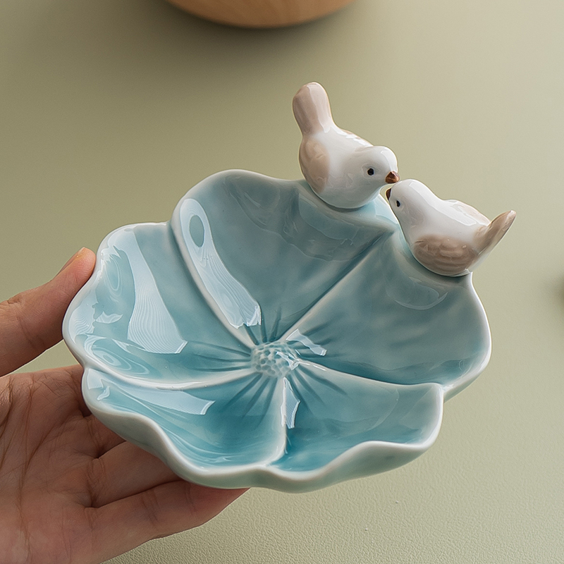 ♡Keraminė lėkštė su dekoratyviniais elementais, gaivinamoji vaisių lėkštė, svetainės lėkštė, namų laikymo lėkštė, švytuoklinė lėkštė, kūrybingas paukštis, miela pyragaičių lėkštė