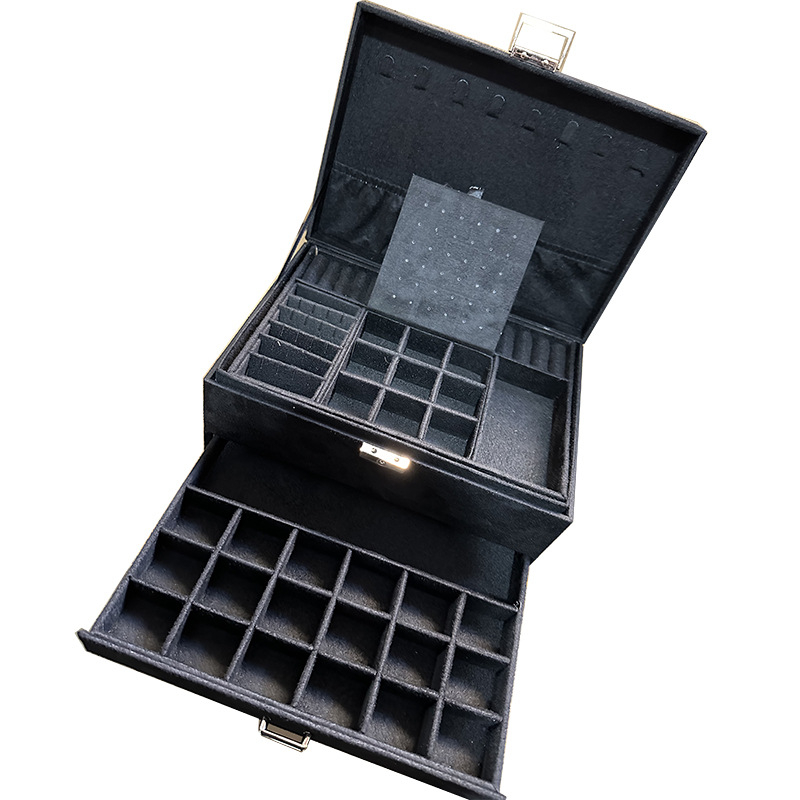 Kvaliteetne kolmekihiline vintage ehtekarp lukuga kõrvarõngaste kõrvarõngaste hoiukarbiga ehtekarp käsitsi ehtekarp hulgimüügi kinkekarp