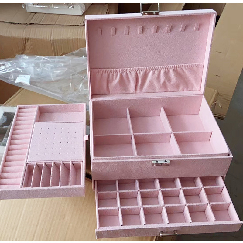 Kvaliteetne kolmekihiline vintage ehtekarp lukuga kõrvarõngaste kõrvarõngaste hoiukarbiga ehtekarp käsitsi ehtekarp hulgimüügi kinkekarp