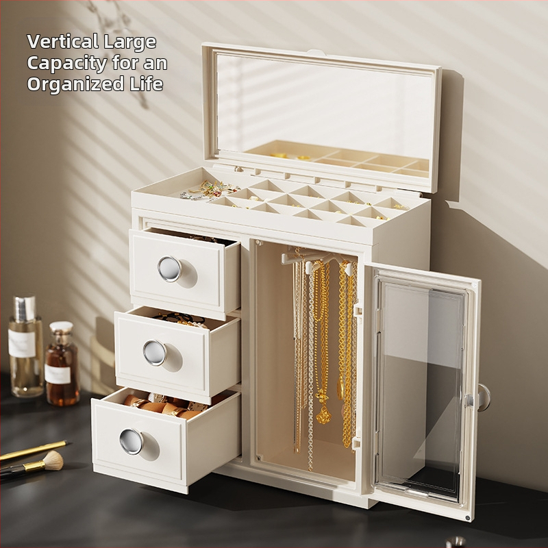 Rotaslietu uzglabāšanas kaste Lielas ietilpības rotaslietas Mājsaimniecības divslāņu auskari Gredzens Rotējoša kaklarota Rotaslietu uzglabāšanas kaste Krēmkrāsas stilā