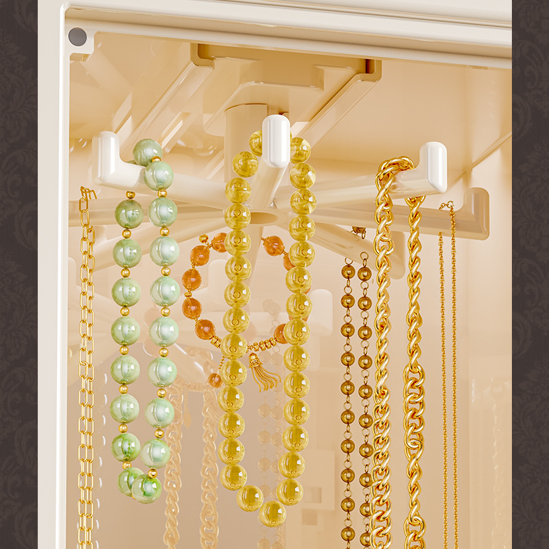 Ehete hoiukarp Suure mahutavusega ehted Majapidamise kahekihilised kõrvarõngad Sõrmus Pöörlev kaelakee Ehete hoiukarp Kreemjas stiilis