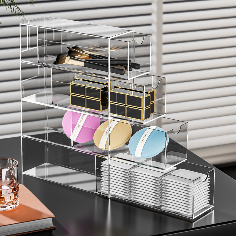 Läbipaistev alamformaadis akrüülprillikarp meeste prillikarp töölaua hoiustamiseks sahtlitüüpi 4-kihiline hoiukarp