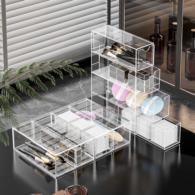 Läbipaistev alamformaadis akrüülprillikarp meeste prillikarp töölaua hoiustamiseks sahtlitüüpi 4-kihiline hoiukarp