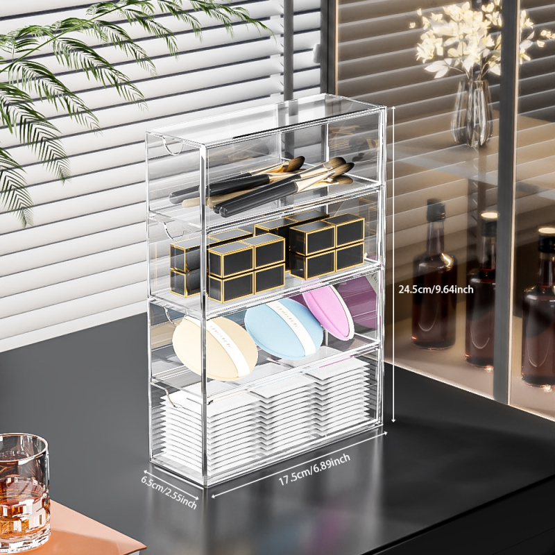 Läbipaistev alamformaadis akrüülprillikarp meeste prillikarp töölaua hoiustamiseks sahtlitüüpi 4-kihiline hoiukarp