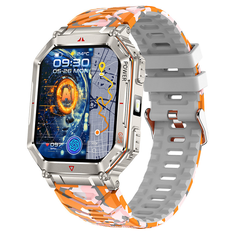 Трансграничен нов смарт часовник Kr92 с GPS позициониране, Ai Dial, гласов асистент, LED светлина, компас, мъжка гривна