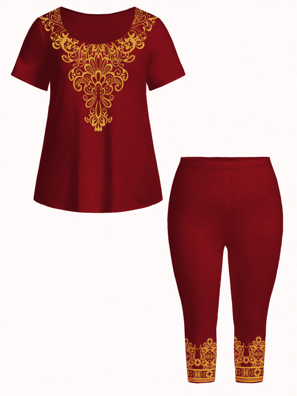 HR7748 Piiriülesed Euroopa ja Ameerika pluss-suuruses naisterõivad Amazon AliExpressist. Independent Stationi kaheosalised trükitud lühikeste varrukatega pükste komplektid.