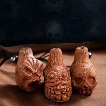 Rankų darbo monstrų fleitos vaikiškas švilpukas, mini vaiduoklis, actekų vėjo dievas, molis, mirties švilpukas, riksmas, mini