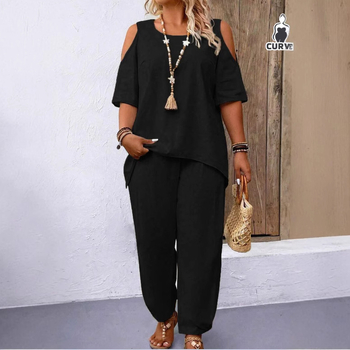 Amazon AliExpressi piiriülene 2025. aasta kevad- ja suvekostüümi moodne temperamentne lahtiste lühikeste varrukatega kaheosaline komplekt