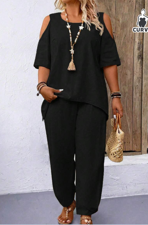 Amazon AliExpressi piiriülene 2025. aasta kevad- ja suvekostüümi moodne temperamentne lahtiste lühikeste varrukatega kaheosaline komplekt