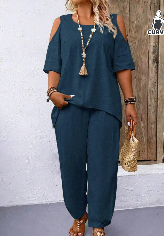 Amazon AliExpressi piiriülene 2025. aasta kevad- ja suvekostüümi moodne temperamentne lahtiste lühikeste varrukatega kaheosaline komplekt