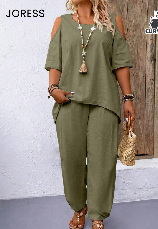 Amazon AliExpressi piiriülene 2025. aasta kevad- ja suvekostüümi moodne temperamentne lahtiste lühikeste varrukatega kaheosaline komplekt