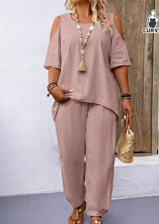 Amazon AliExpressi piiriülene 2025. aasta kevad- ja suvekostüümi moodne temperamentne lahtiste lühikeste varrukatega kaheosaline komplekt