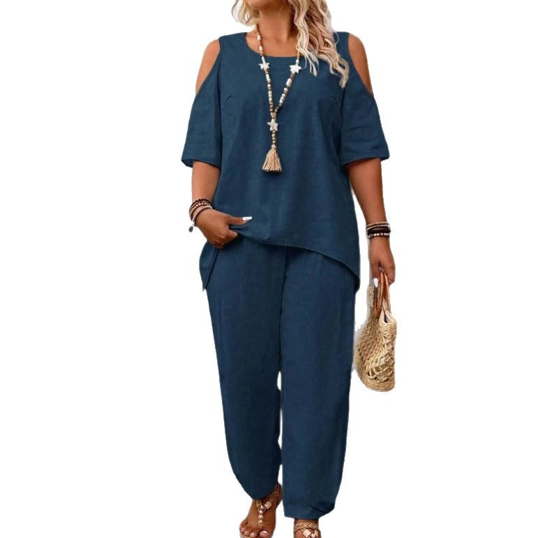 Amazon AliExpressi piiriülene 2025. aasta kevad- ja suvekostüümi moodne temperamentne lahtiste lühikeste varrukatega kaheosaline komplekt