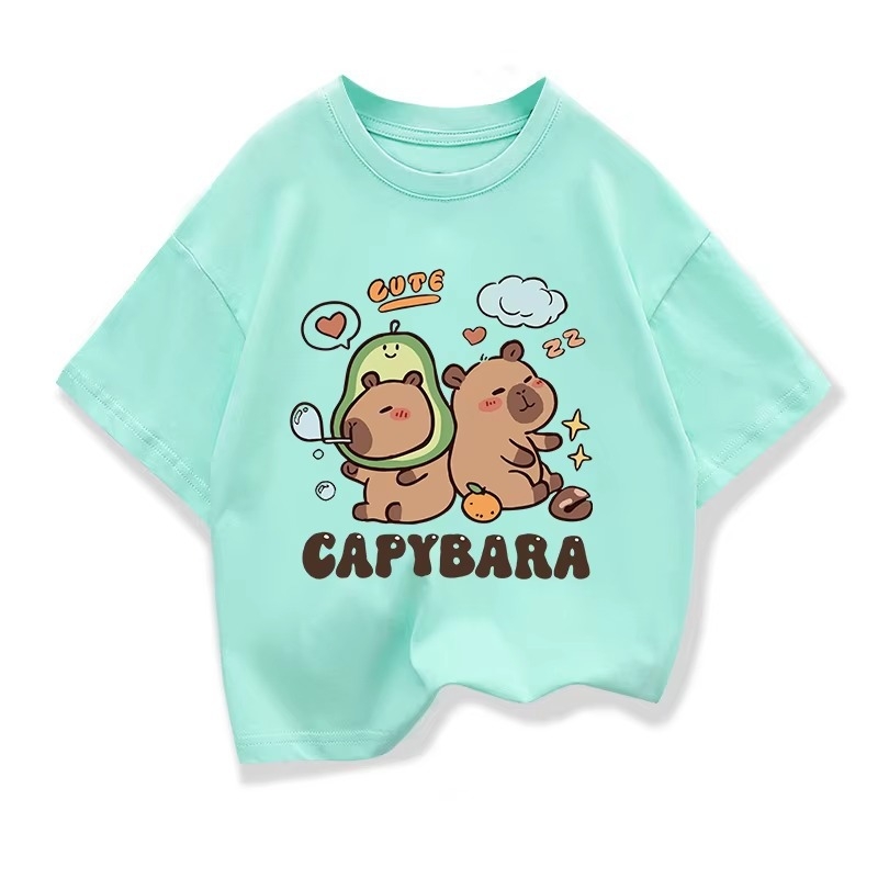 Tricou Stupid Cappi Bala, mânecă scurtă, larg, top, comerț exterior, tendință pentru copii mici și mijlocii, băieți și fete, Capibara periferică
