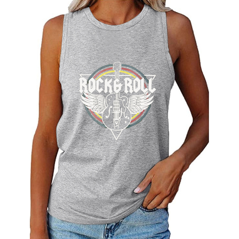 Piiriülene mood naisterõivad Amazon AliExpressist suvine uus moodne isikupärastatud trükitud ümara kaelusega varrukateta vest