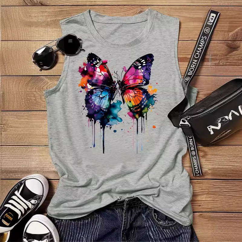 Piiriülene mood naisterõivad Amazon AliExpressist suvine uus moodne isikupärastatud trükitud ümara kaelusega varrukateta vest