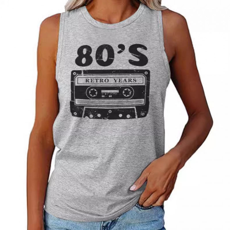 Piiriülene mood naisterõivad Amazon AliExpressist suvine uus moodne isikupärastatud trükitud ümara kaelusega varrukateta vest