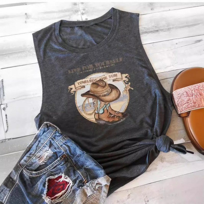 Piiriülene mood naisterõivad Amazon AliExpressist suvine uus moodne isikupärastatud trükitud ümara kaelusega varrukateta vest