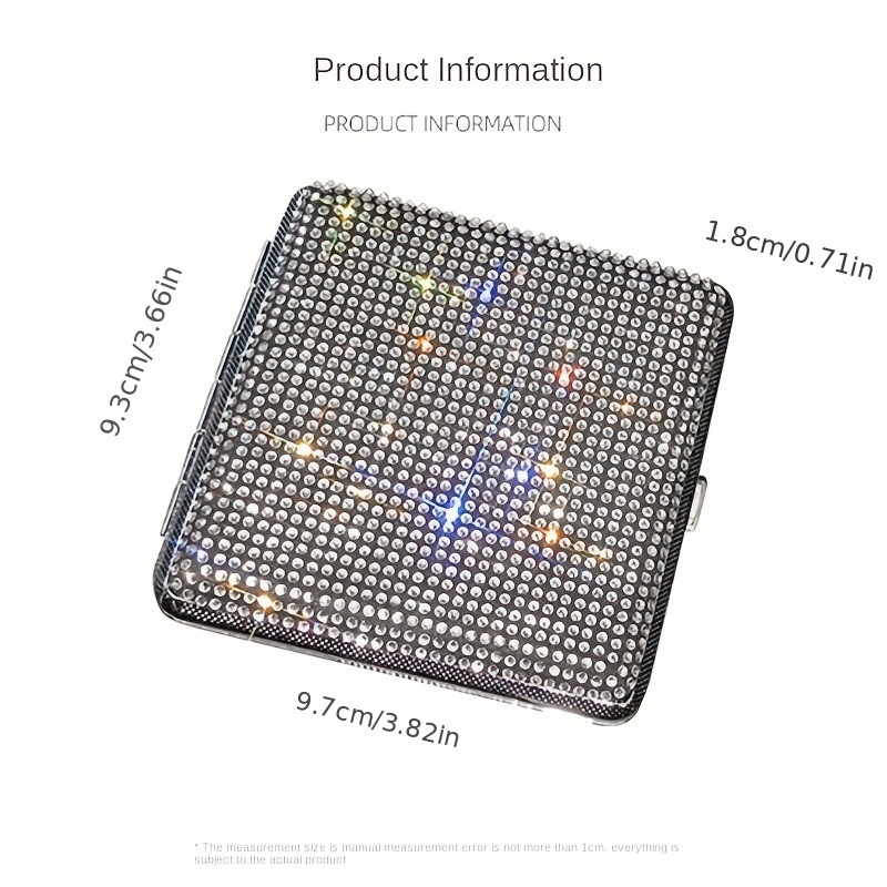 Piiriülene moodne metallist teemantidega kaunistatud sigaretiümbris kahepoolsete teemantkleebistega, isikupärastatud kaasaskantav sigaretiümbris, kandiline autosse kinnitatav naiste sigaretiümbris