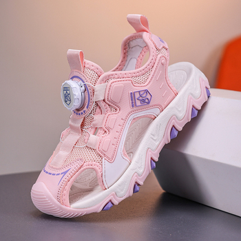 Meiteņu sandales 2025. gada vasarai Zēnu sieta pretslīdes sandales Baotou pludmales apavi ar pogu sprādzi Populāras bērnu sandales