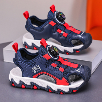 Meiteņu sandales 2025. gada vasarai Zēnu sieta pretslīdes sandales Baotou pludmales apavi ar pogu sprādzi Populāras bērnu sandales