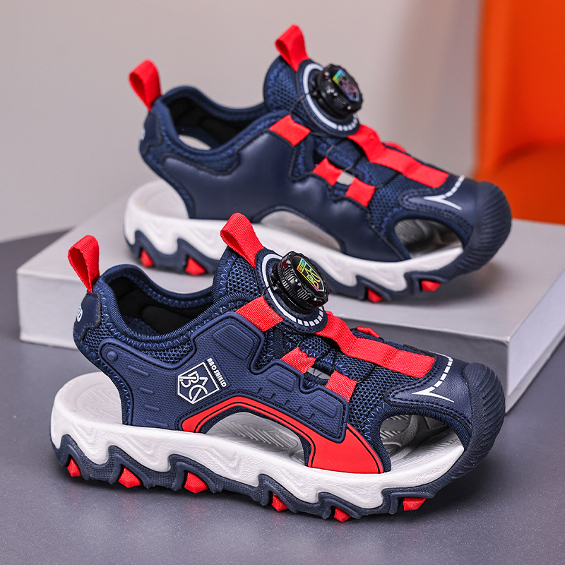 Meiteņu sandales 2025. gada vasarai Zēnu sieta pretslīdes sandales Baotou pludmales apavi ar pogu sprādzi Populāras bērnu sandales