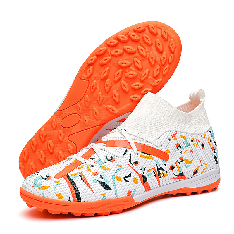Cross-Border 2025 új, álcázó mintás, ifjúsági, hosszú szöges és törött szöges, magas szárú futballcipők férfiaknak és nőknek, gyepszőnyeg edzőcipők