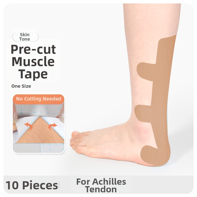 Achilo sausgyslės raumenų lopas, iš anksto supjaustytas, vientisas sportinis raumenų lopas, sportininkams skirtas dinaminis pleistras, apsauginė įranga.