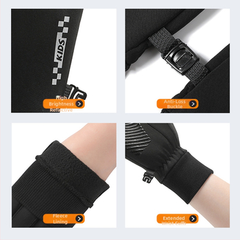 Ζεστά γάντια για αγόρια και κορίτσια για αγόρια και κορίτσια, χειμερινά, με επένδυση από φλις, με οθόνη αφής, ποδηλασία, αντιολισθητικά, ανθεκτικά στο κρύο, πέντε δάχτυλα για μεσαία και μεγάλα παιδιά