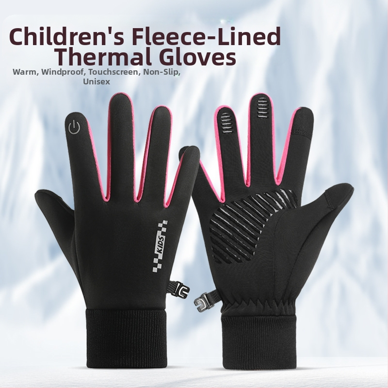Ζεστά γάντια για αγόρια και κορίτσια για αγόρια και κορίτσια, χειμερινά, με επένδυση από φλις, με οθόνη αφής, ποδηλασία, αντιολισθητικά, ανθεκτικά στο κρύο, πέντε δάχτυλα για μεσαία και μεγάλα παιδιά