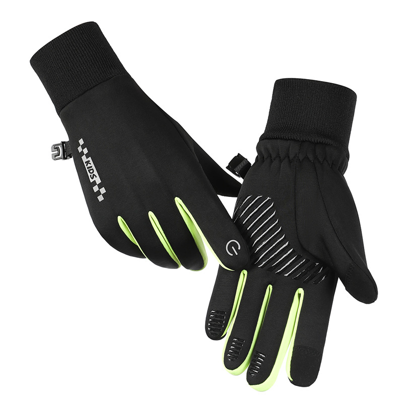 Ζεστά γάντια για αγόρια και κορίτσια για αγόρια και κορίτσια, χειμερινά, με επένδυση από φλις, με οθόνη αφής, ποδηλασία, αντιολισθητικά, ανθεκτικά στο κρύο, πέντε δάχτυλα για μεσαία και μεγάλα παιδιά