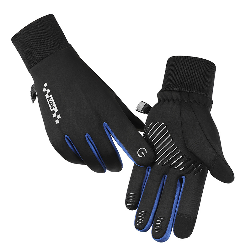 Ζεστά γάντια για αγόρια και κορίτσια για αγόρια και κορίτσια, χειμερινά, με επένδυση από φλις, με οθόνη αφής, ποδηλασία, αντιολισθητικά, ανθεκτικά στο κρύο, πέντε δάχτυλα για μεσαία και μεγάλα παιδιά