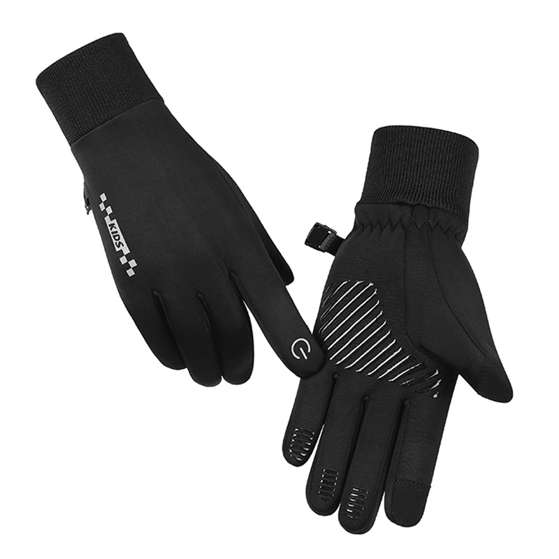 Ζεστά γάντια για αγόρια και κορίτσια για αγόρια και κορίτσια, χειμερινά, με επένδυση από φλις, με οθόνη αφής, ποδηλασία, αντιολισθητικά, ανθεκτικά στο κρύο, πέντε δάχτυλα για μεσαία και μεγάλα παιδιά
