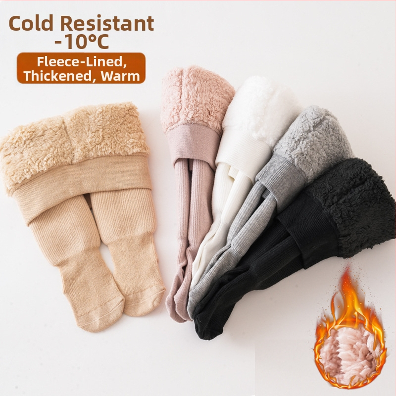 Бебешки клинове Зимни Удебелени с полар подплата Бебешки чорапогащник с вертикална лента, детски клин, топъл, едноцветен