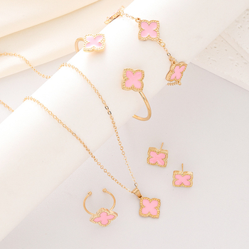 Bijuterii transfrontaliere cu trifoi cu patru foi, costum european și american, aliaj cu picătură de ulei, norocos, iarbă, colier, cercei pentru femei