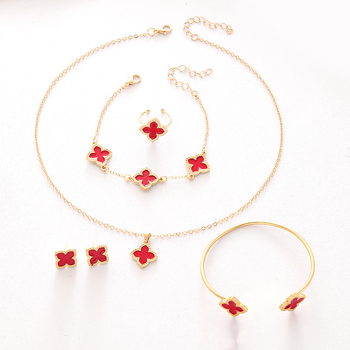 Bijuterii transfrontaliere cu trifoi cu patru foi, costum european și american, aliaj cu picătură de ulei, norocos, iarbă, colier, cercei pentru femei