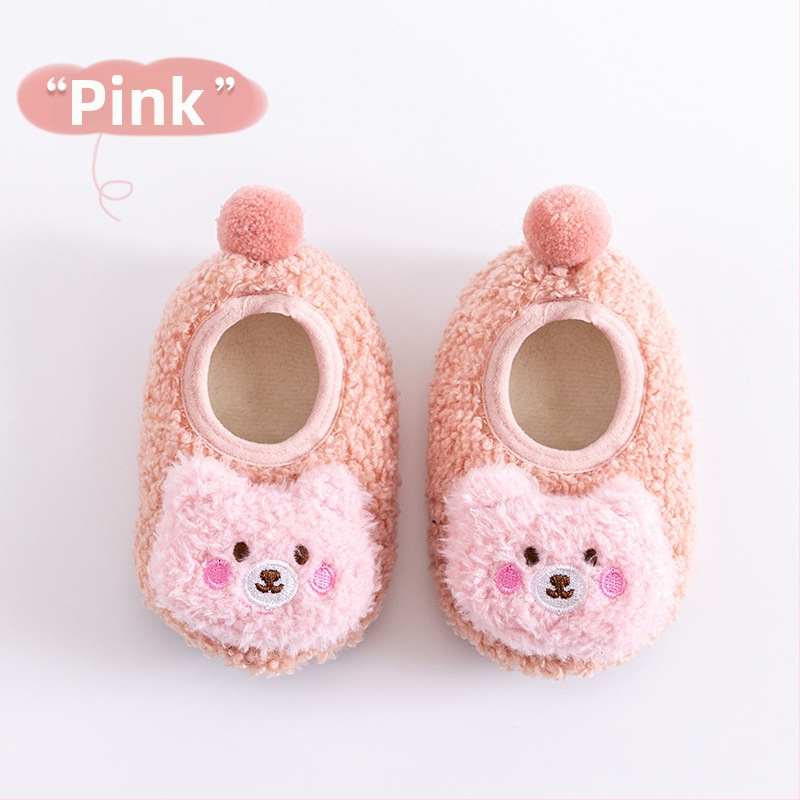 Miyou puuvillased sügis-talvised uued kolmemõõtmelised karunukkude korallfliisist väikelapse kingad sametist polsterdusega libisemiskindlad põrandasokid