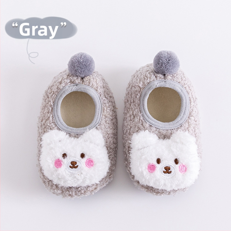 Miyou puuvillased sügis-talvised uued kolmemõõtmelised karunukkude korallfliisist väikelapse kingad sametist polsterdusega libisemiskindlad põrandasokid