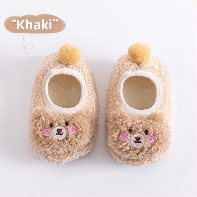 Miyou puuvillased sügis-talvised uued kolmemõõtmelised karunukkude korallfliisist väikelapse kingad sametist polsterdusega libisemiskindlad põrandasokid