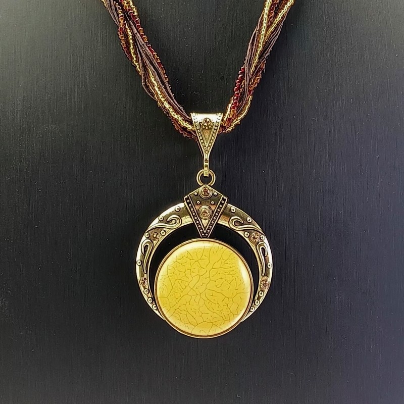 Euroopa ja Ameerika piiriülene boheemlaslik ümmarguse vääriskiviga kaelakee, liialdatud retro käsitöö riisihelmestega kampsunikett, kuum müük N215