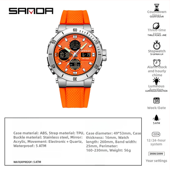Sanda piiriülene populaarne kell Euroopa ja Ameerika trendikas mood vabaaja elektrooniline meeste käekell üliõpilaste spordi veekindel ujumiskell