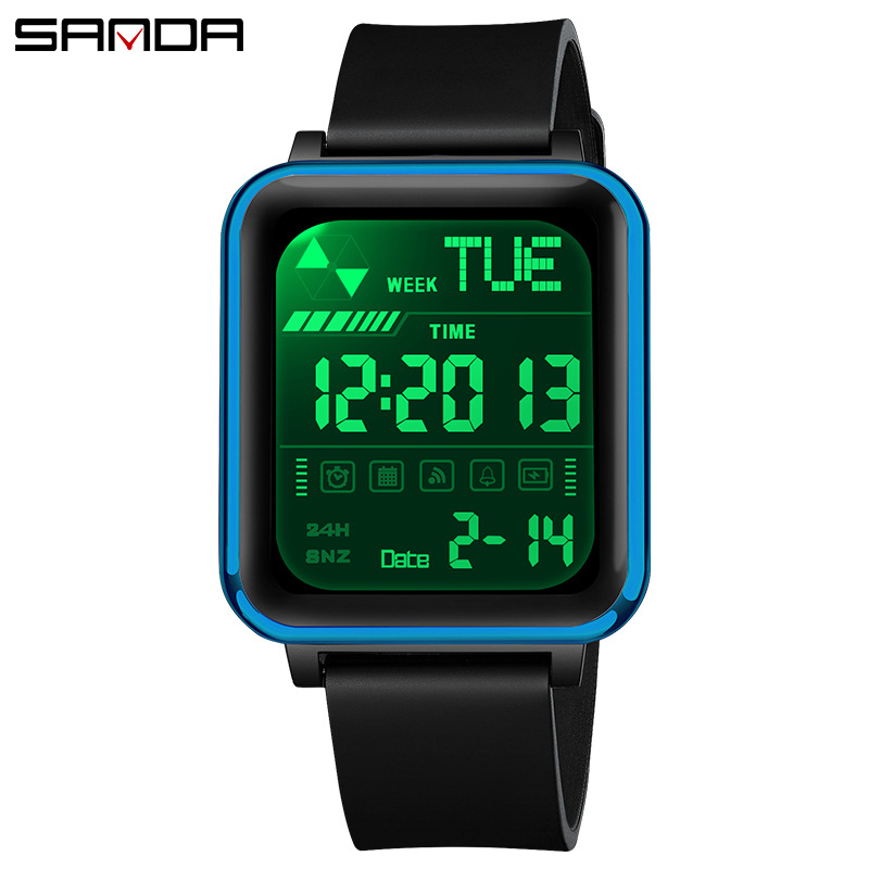 Sanda kuummüügis ruudukujuline ühe ekraaniga spordikell meestele ja naistele, teismelistele, multifunktsionaalne veekindel äratuskell elektrooniline käekell