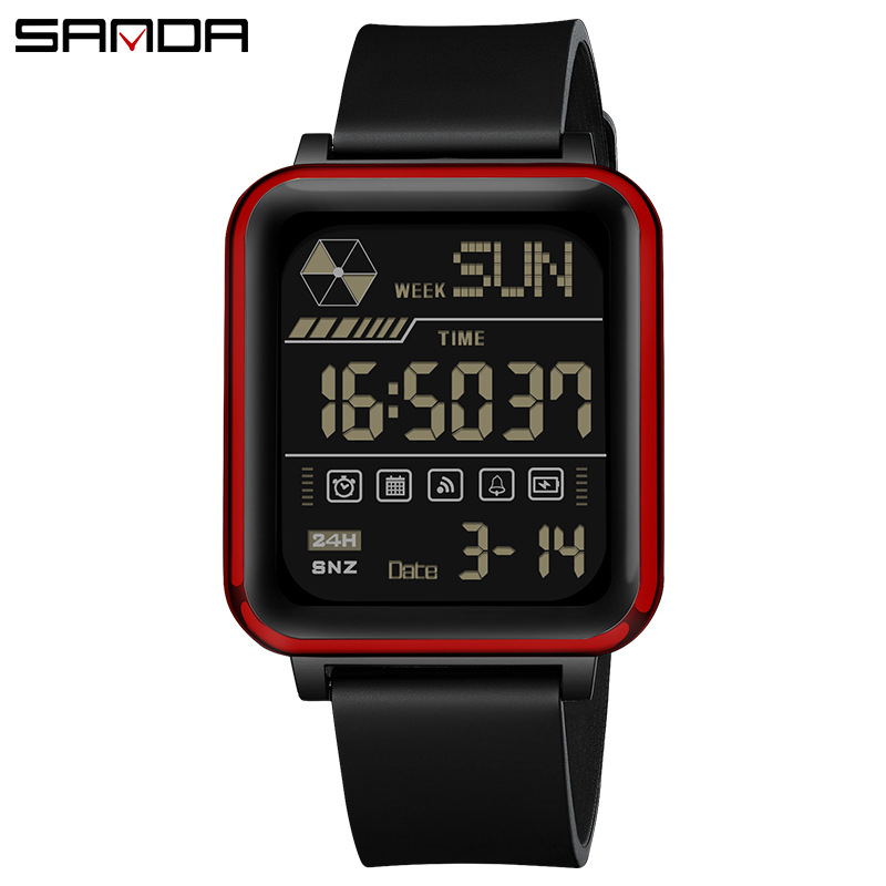 Sanda kuummüügis ruudukujuline ühe ekraaniga spordikell meestele ja naistele, teismelistele, multifunktsionaalne veekindel äratuskell elektrooniline käekell