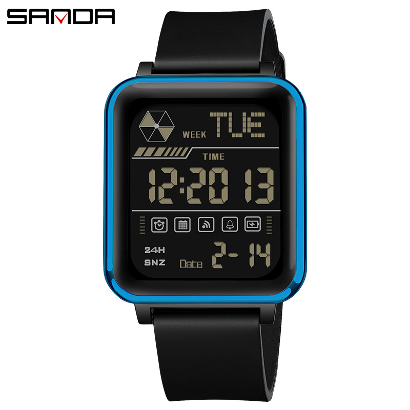 Sanda kuummüügis ruudukujuline ühe ekraaniga spordikell meestele ja naistele, teismelistele, multifunktsionaalne veekindel äratuskell elektrooniline käekell